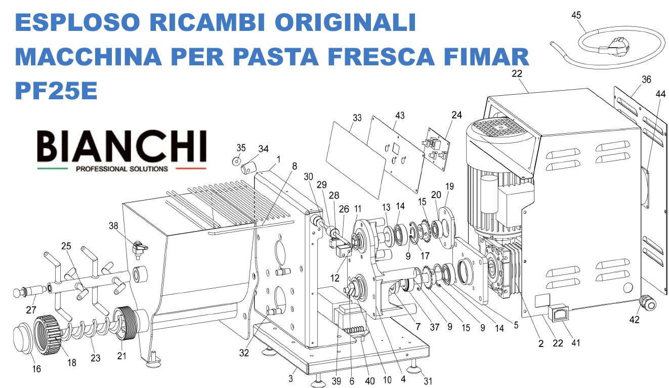 Esploso ricambi per macchina per pasta fresca Fimar modello PF25E